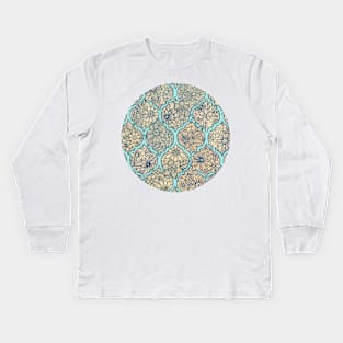 Moroccan Floral Lattice Arrangement - aqua / teal Kids Long Sleeve T-Shirt